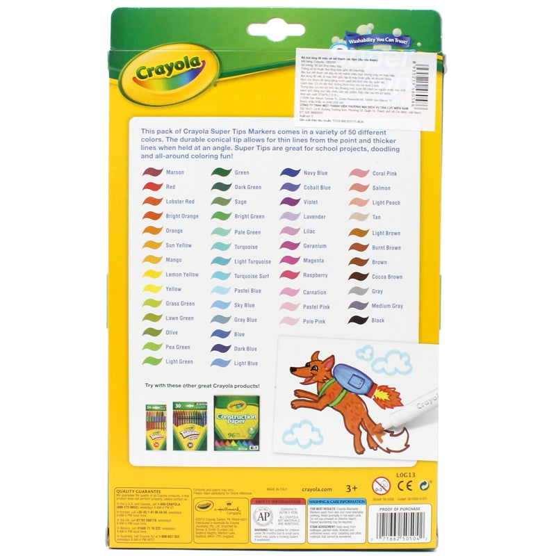 Hộp 50 Bút Lông Màu Super Tips Washable Markers - Crayola | Phụ Kiện tô màu | Tranh treo tường | Trang trí tường